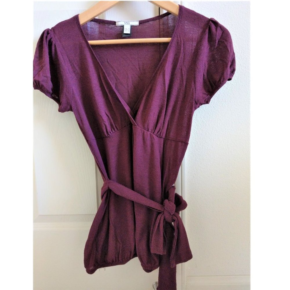 MANGO burgandy blouse with waist tie